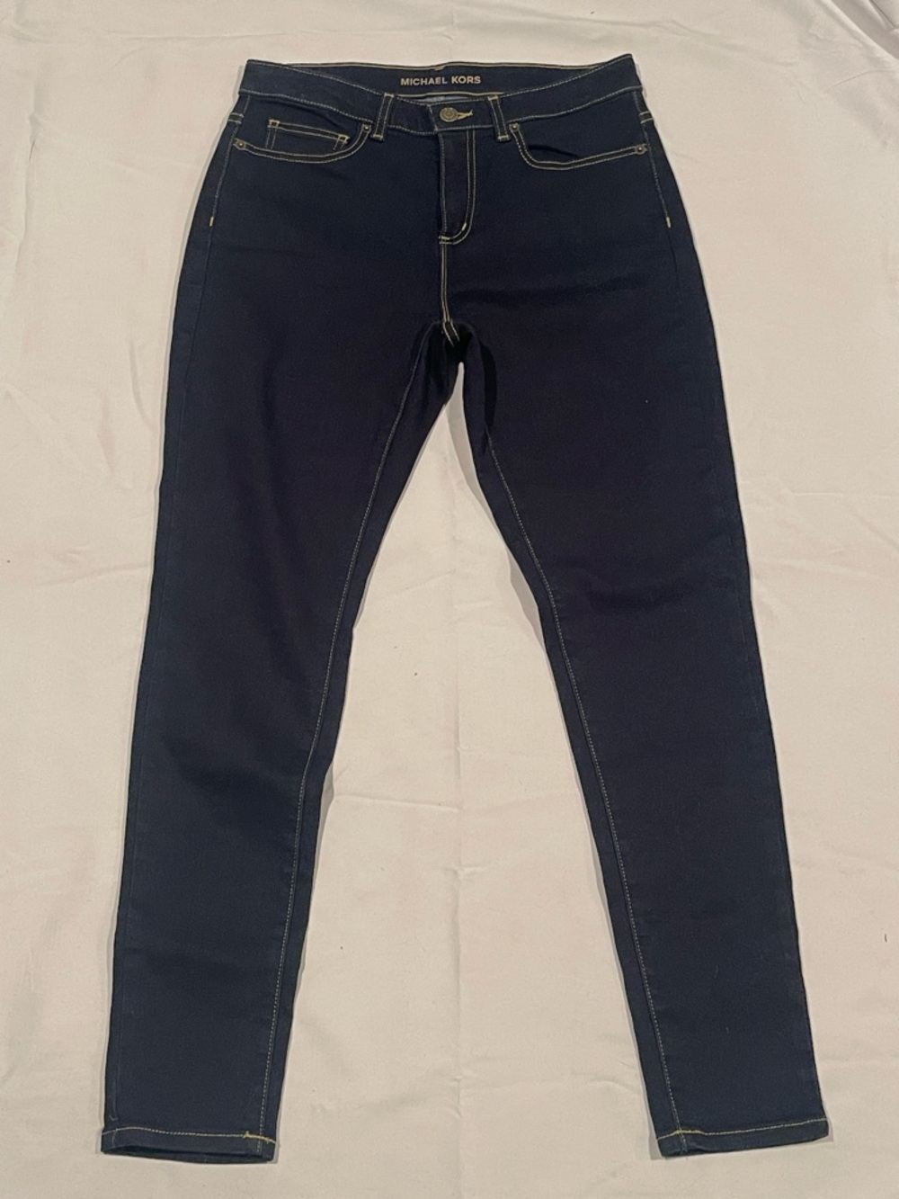 Michael Kors Dark Skinny Jeans with Gold Stitching and Details